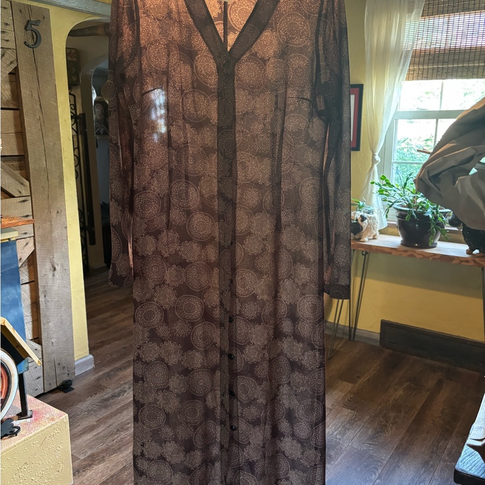 Express Brown Sheer Dress with Paisley Accents